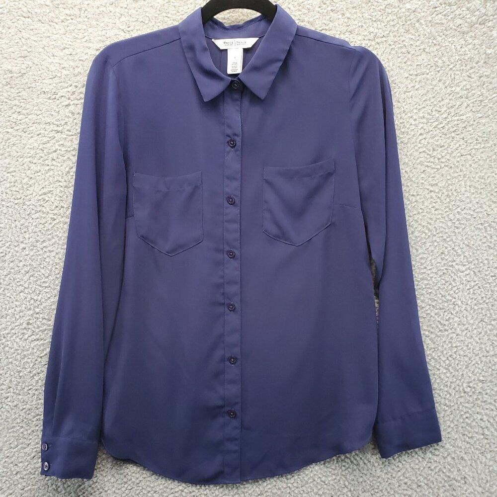 White House Black Market Button Up Lightweight Long Sleeve Top Navy‎ Blue Size 4
